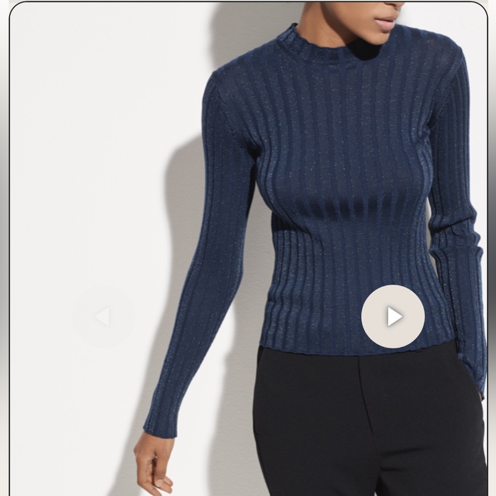 Vince Ribbed Mock Neck Fitted Pullover- Size XS